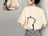 Women Cute Cat Cherry Blossom Print Loose Short Sleeve Cotton T Shirt Casual Basic Tee