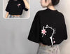 Women Cute Cat Cherry Blossom Print Loose Short Sleeve Cotton T Shirt Casual Basic Tee