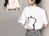 Women Cute Cat Cherry Blossom Print Loose Short Sleeve Cotton T Shirt Casual Basic Tee