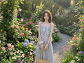 Tie-dye Floral Camisole Dress Women Summer Gentle Style Irregular Fake Two-piece Slim A-line Long Dress